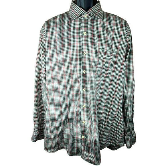 Peter Millar Mens Red & Brown Plaid Button-Down Long-Sleeve Shirt XL - Picture 2 of 7